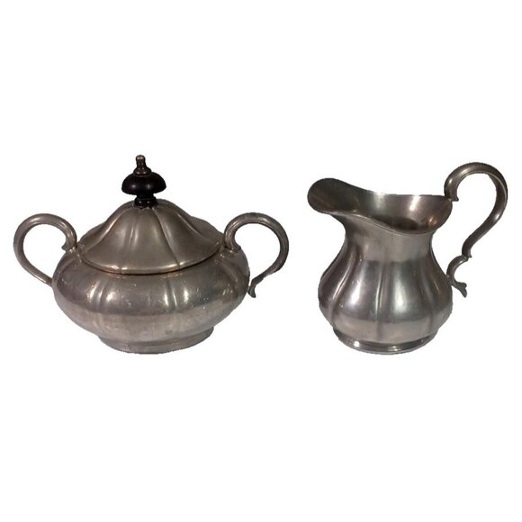 Antique Sheffield Pewter Pumpkin Melon Shape Teapot Cream Sugar Set By James Dix - Picture 10 of 15
